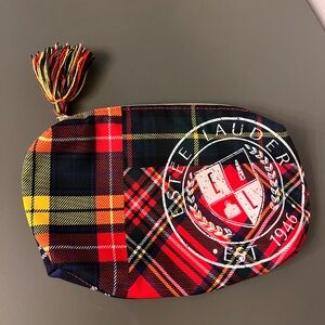 Estee Lauder Vibrant Plaid Cosmetic Bag with Tassel